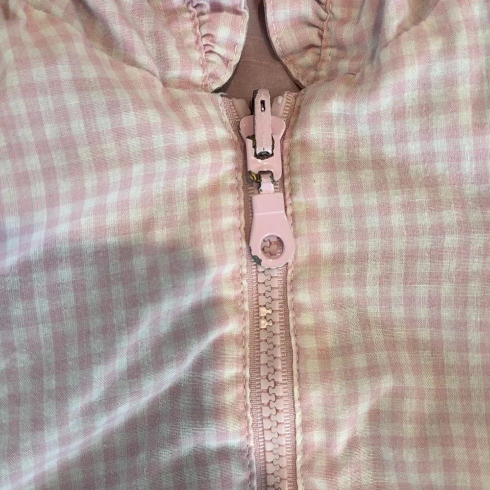Oshkosh, pink lilac, lavender gingham, checked reversible, hooded jacket 6–9mos